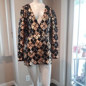 Black gold solid sequin blazer, elegant perfect co